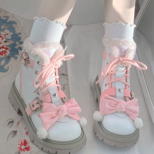 【10月补货】毛绒大作战2.0/原创冬季厚绒蝴蝶结lolita马丁靴雪地