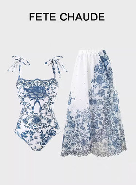 FETE CHAUDE2025新款连体泳衣女高级感国风显瘦遮肉保守温泉度假