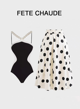 FETECHAUDE泳衣女2025爆款纯欲风时尚连体温泉沙滩度假波点长裙