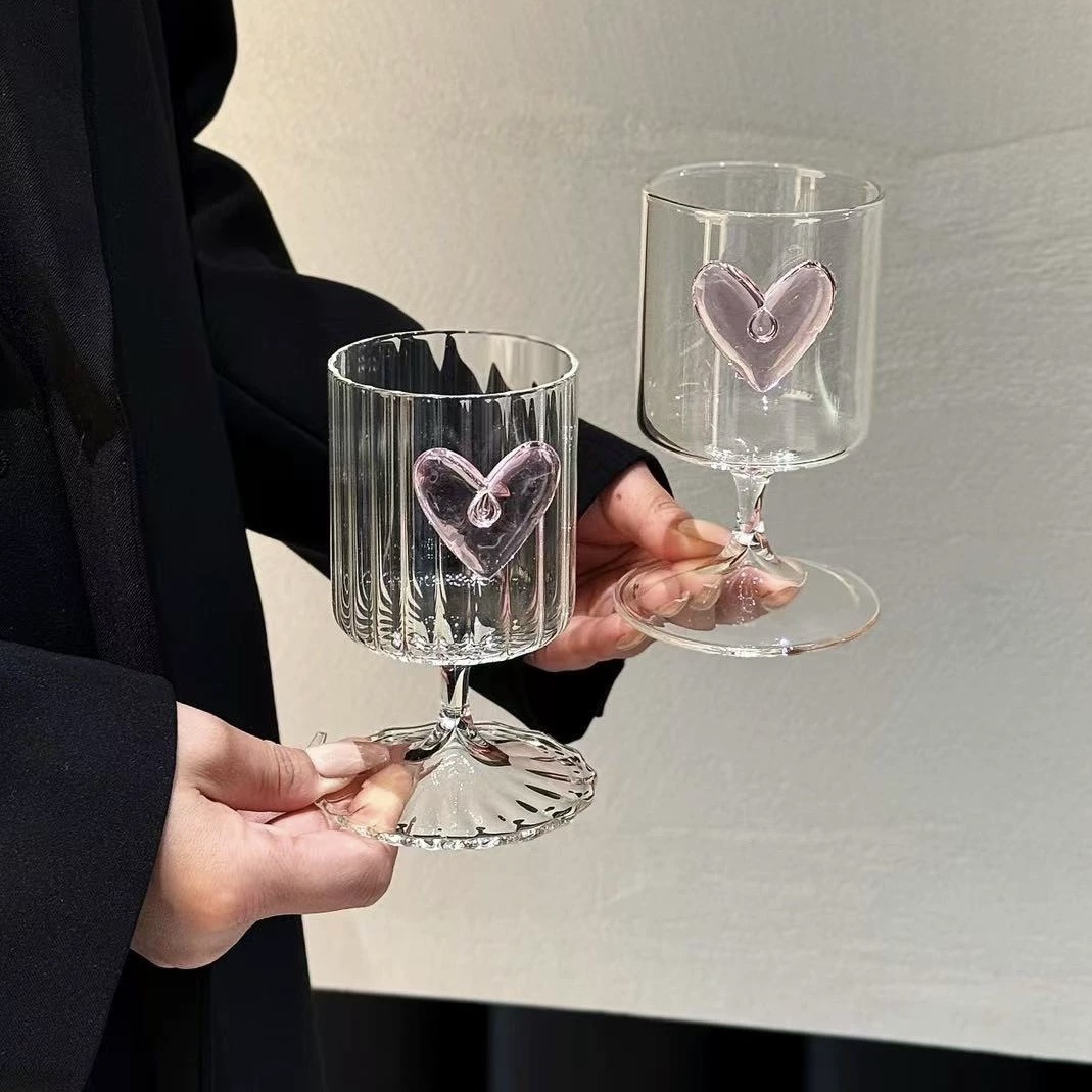 ins超火爱心杯子高颜值轻奢可爱玻璃酸奶茶杯香槟威士忌果汁酒杯