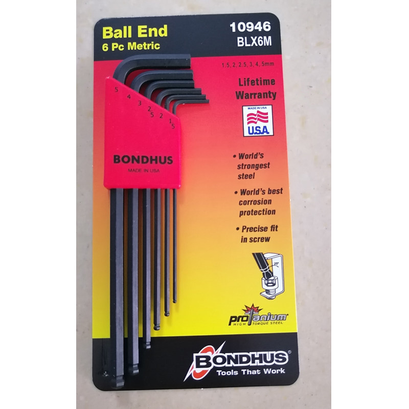 BONDHUS加长球头内六角扳手公制发黑六角匙邦豪波屯10999/10946