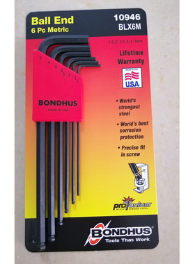 BONDHUS加长球头内六角扳手公制发黑六角匙邦豪波屯10999/10946