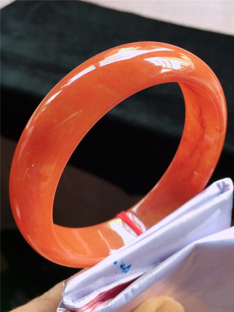 缅甸天然老坑a货冰种红翡宽边58-59翡翠手镯黄翡翠手镯玉镯子正品