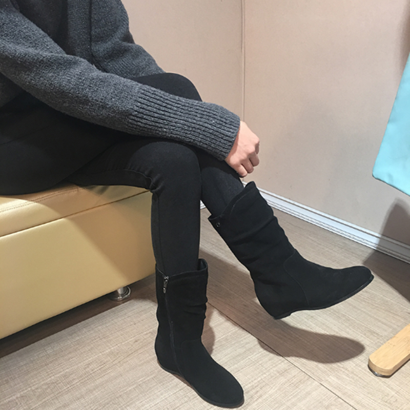 2024冬新款坡跟内增高时尚中筒靴短靴女靴子ha73410