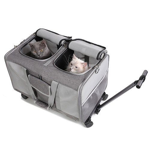 新款双层两厢宠物包万向轮宠物拉杆箱大容量两厢便携手提斜跨可折