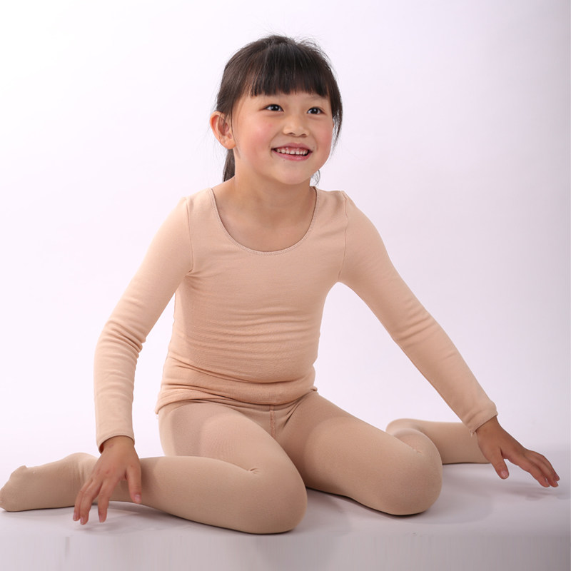 秋冬儿童肤色加绒加厚白色练功服