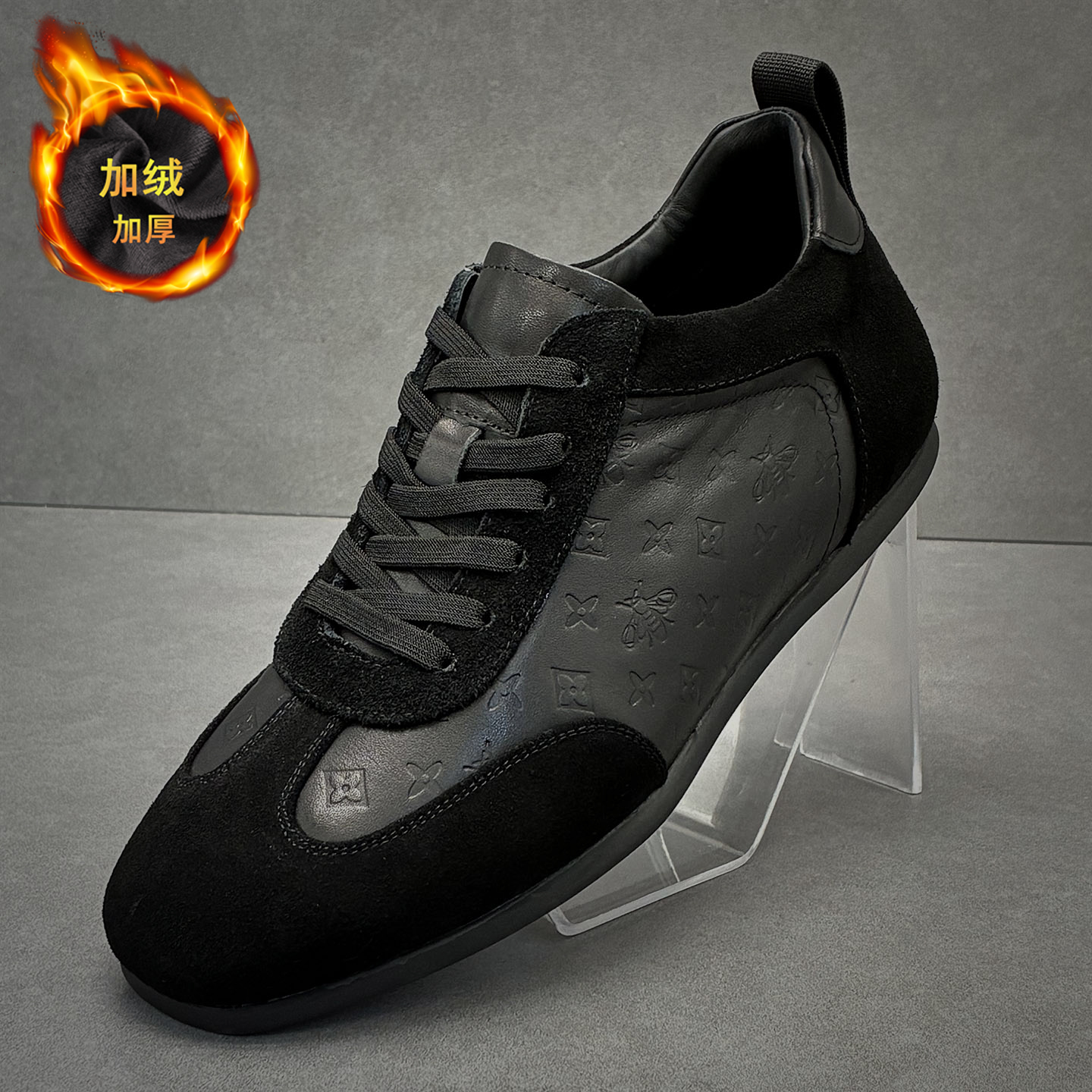 【加绒/不加绒男鞋真皮压花板鞋