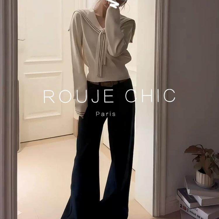ROUJE CHIC法式海军领披肩针织衫女秋冬高级感韩系内搭毛衣短上衣