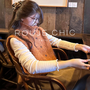 ROUJE CHIC法式橘色高领针织马甲女冬独特超好看外搭叠穿无袖上衣