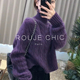 ROUJE 毛衣上衣 女秋冬复古短款 CHIC法式 高级感软糯紫色高领针织衫