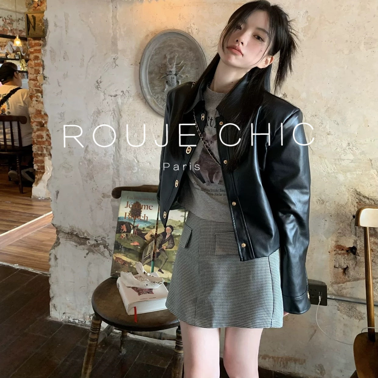 法国短款机车服pu皮衣外套女秋冬