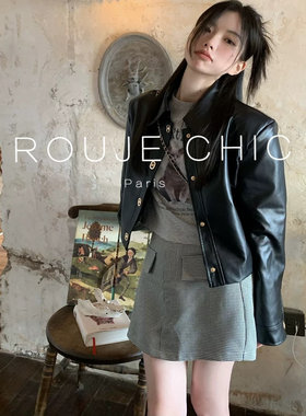 法国短款机车服pu皮衣外套女春季