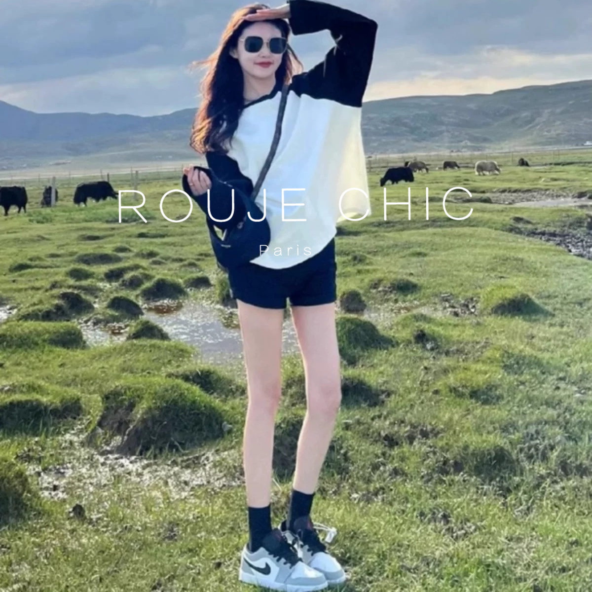 法国撞色拼接防晒长袖t恤女秋季