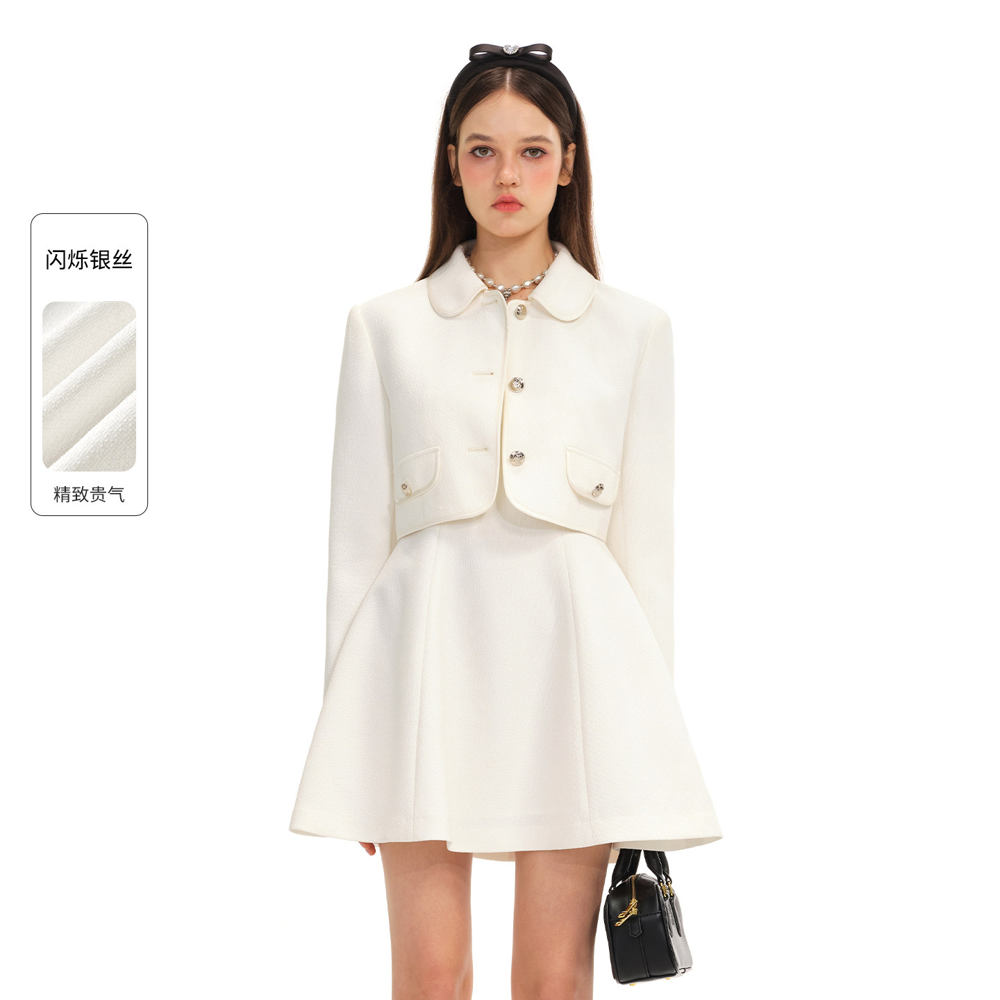 商场同款糖力 精致白月光 2026春新款金属扣肌理细闪梭织短外套女