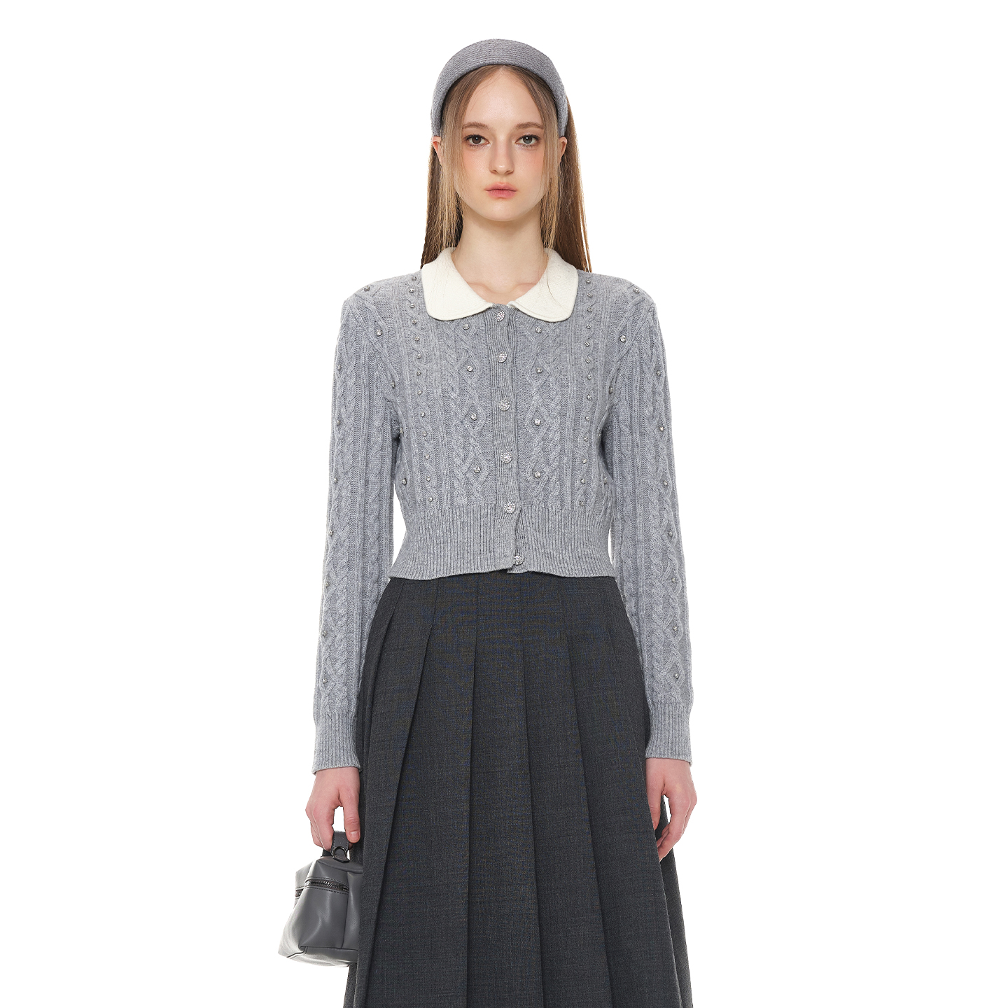 糖力miu系钻饰羊毛混纺针织开衫