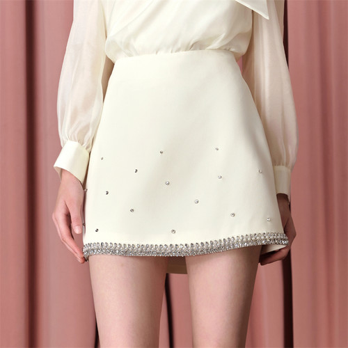 糖力短裙A字裙精致钻饰半身裙女