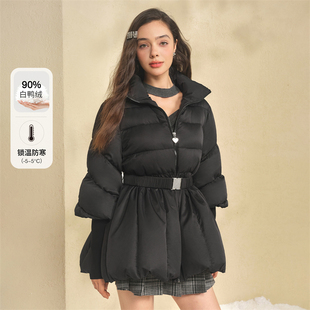 黑色立领收腰显瘦90白鸭绒羽绒服外套女 新款 商场同款 糖力2024冬季
