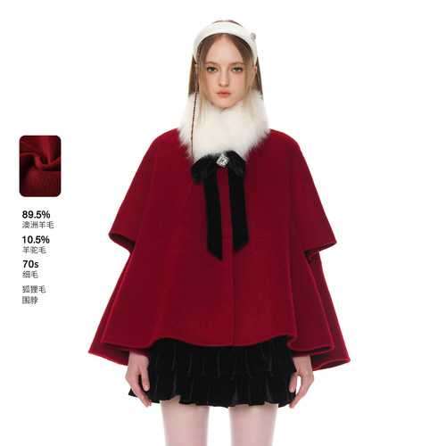 糖力狐狸毛领圆舞曲斗篷呢大衣女