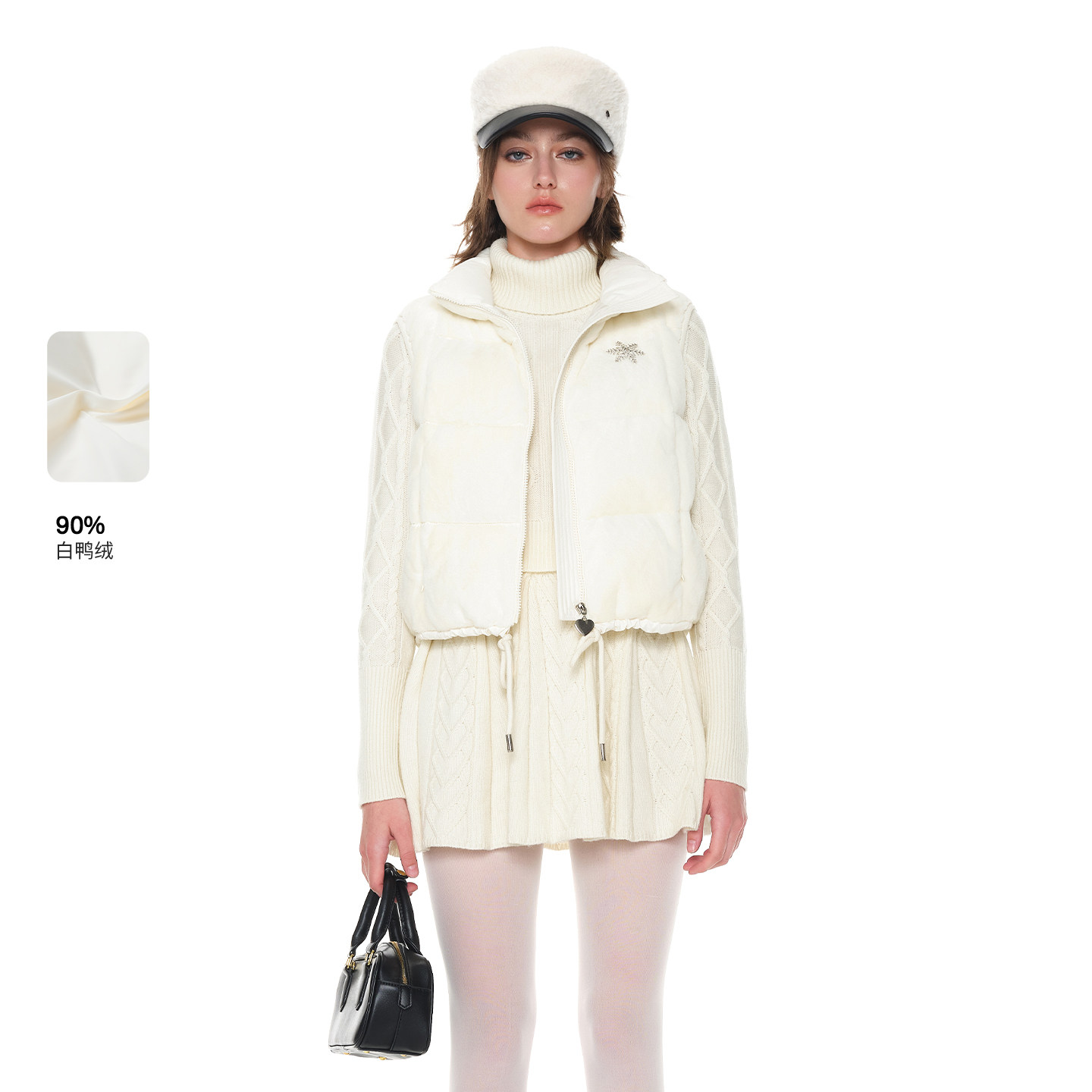 糖力立领90白鸭绒羽绒马甲外套女