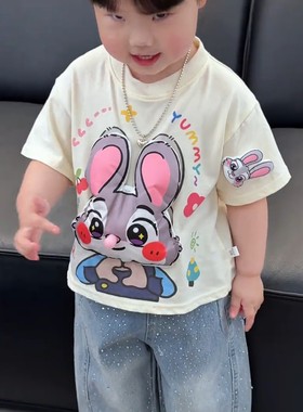 夏季纯棉卡通兔子狐狸童短袖T恤