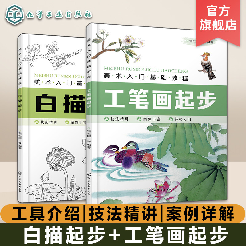 美术入门基础教程白描 工笔画套装 共2册 零基础国画绘画书籍 工笔白描基础教程花卉禽鸟草虫国画书 美术自学水墨画写意绘画技法书