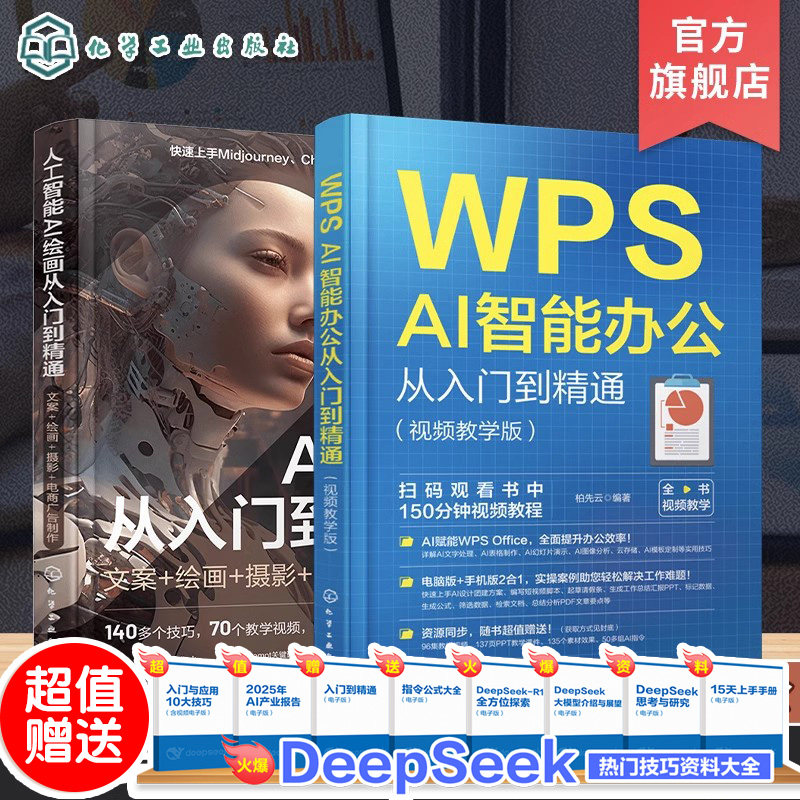 2册 人工智能 AI绘画从入门到精通 文案 绘画 摄影 电商广告制作 WPS AI智能办公从入门到精通 视频教学版 AI绘画 AI办公技巧大全图片