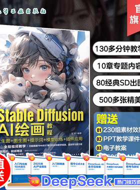 视频教学 Stable Diffusion AI绘画教程 文生图 图生图 提示词 模型训练 插件应用 SD入门教程 ChatGPT零基础一本通实操案例解析书