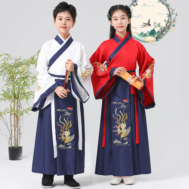 儿童汉服男童国学服女童中国风古装书童小学生古装朗诵六一演出服图片
