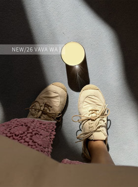 【VAVA WA】复古做旧草编德训鞋女麻绳平底透气帆布渔夫休闲鞋