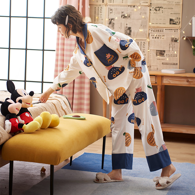 3大码睡衣女春秋季纯棉长袖胖妹妹200斤宽松全棉洋气居家服两件套