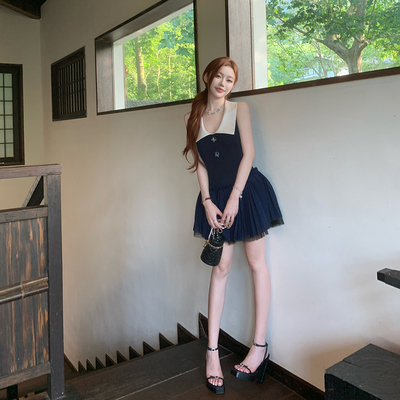张林超LIN BOUTIQUE 高校学院风法式撞色设计感拼接连衣裙