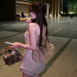 张林超LIN BOUTIQUE 性感大露背羽翼手工结套装女（上衣+短裤）