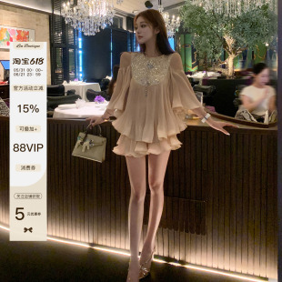 张林超LIN BOUTIQUE 星辰之夜女神 压褶法式拼接上衣半裙女套装