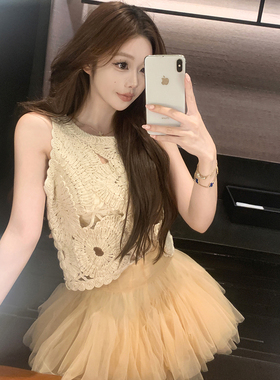 张林超LIN BOUTIQUE 风琴竖型盘带绣水溶百搭镂空无袖重工上衣女