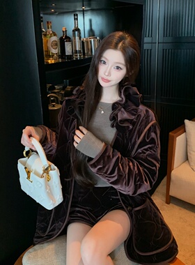 LIN BOUTIQUE 高级感高定秀场YCH钻石丝绒廓形外套+丝绒短裤套装