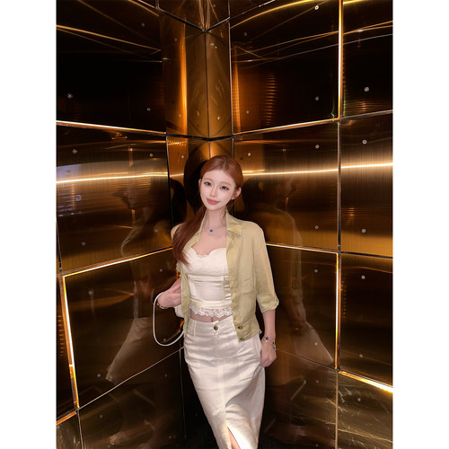 LIN莱赛尔亚麻短款老钱风女衬衫