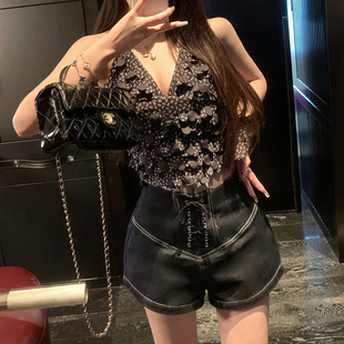 张林超LIN BOUTIQUE 蜜桃臀手工绑带短款百搭牛仔裤3D提臀神裤女