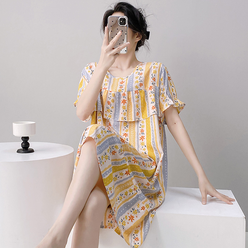 夏季防凸点棉绸睡裙女薄款连衣裙