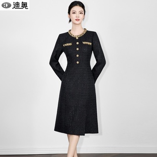 迪奥高奢小香风连衣裙女25秋冬新款 高级感闪钻亮丝编织粗花呢裙子