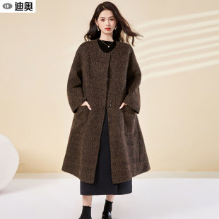 迪奥羊驼绒毛呢大衣女中长款25秋冬新款美拉德复古羊毛双面呢外套