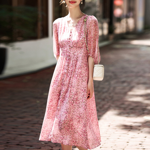 迪奥法式 气质减龄印花真丝裙氛围桑蚕丝裙 碎花连衣裙女夏2026新款