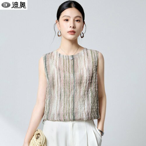 迪奥高级感桑蚕丝印花无袖衬衫女