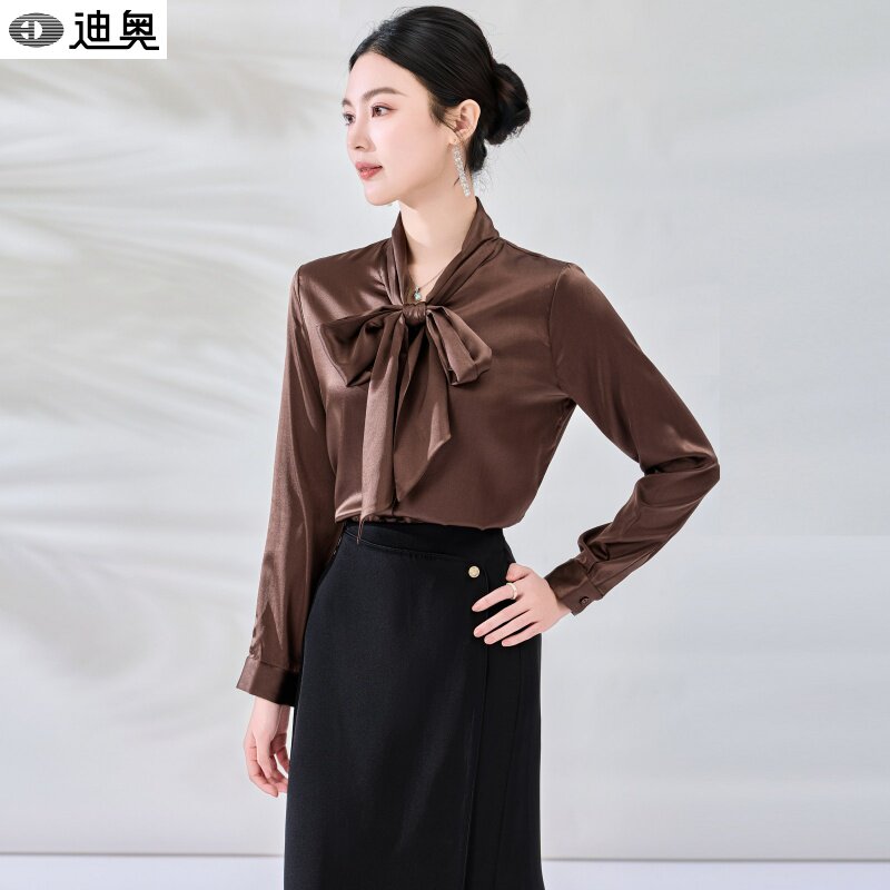 迪奥女士桑蚕丝真丝衬衫2026早春新款丝绸缎面大飘带衬衣通勤上衣