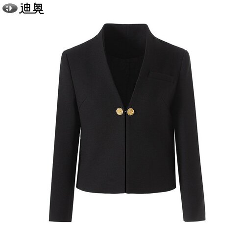 迪奥金扣V领修身气质小香风外套