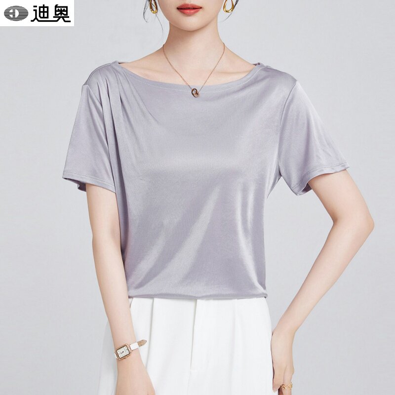 迪奥夏季高级感桑蚕丝短袖女2026新款轻奢极简风气质百搭真丝T恤