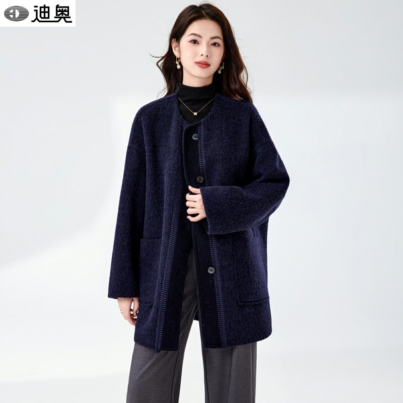 迪奥25秋冬新款轻奢简约风优雅中长款圆领单排扣双面呢羊毛大衣女,女装/女士精品,毛呢外套,淘宝优惠券,粉丝福利购,淘宝优惠卷