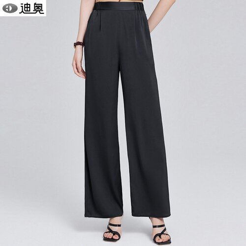 迪奥高腰垂感显瘦真丝阔腿休闲裤