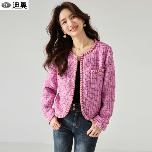 迪奥高端时尚玫粉色小香风外套女