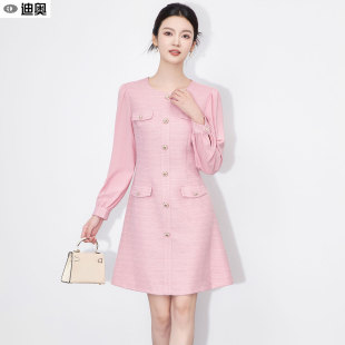 迪奥小香风连衣裙女25早秋新款法式气质名媛风长袖中长裙减龄裙子