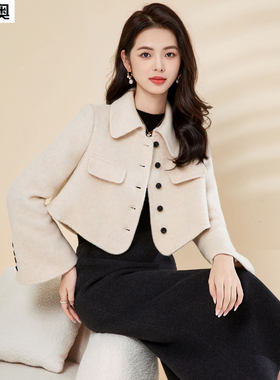 迪奥高级感羊毛双面毛呢短外套女